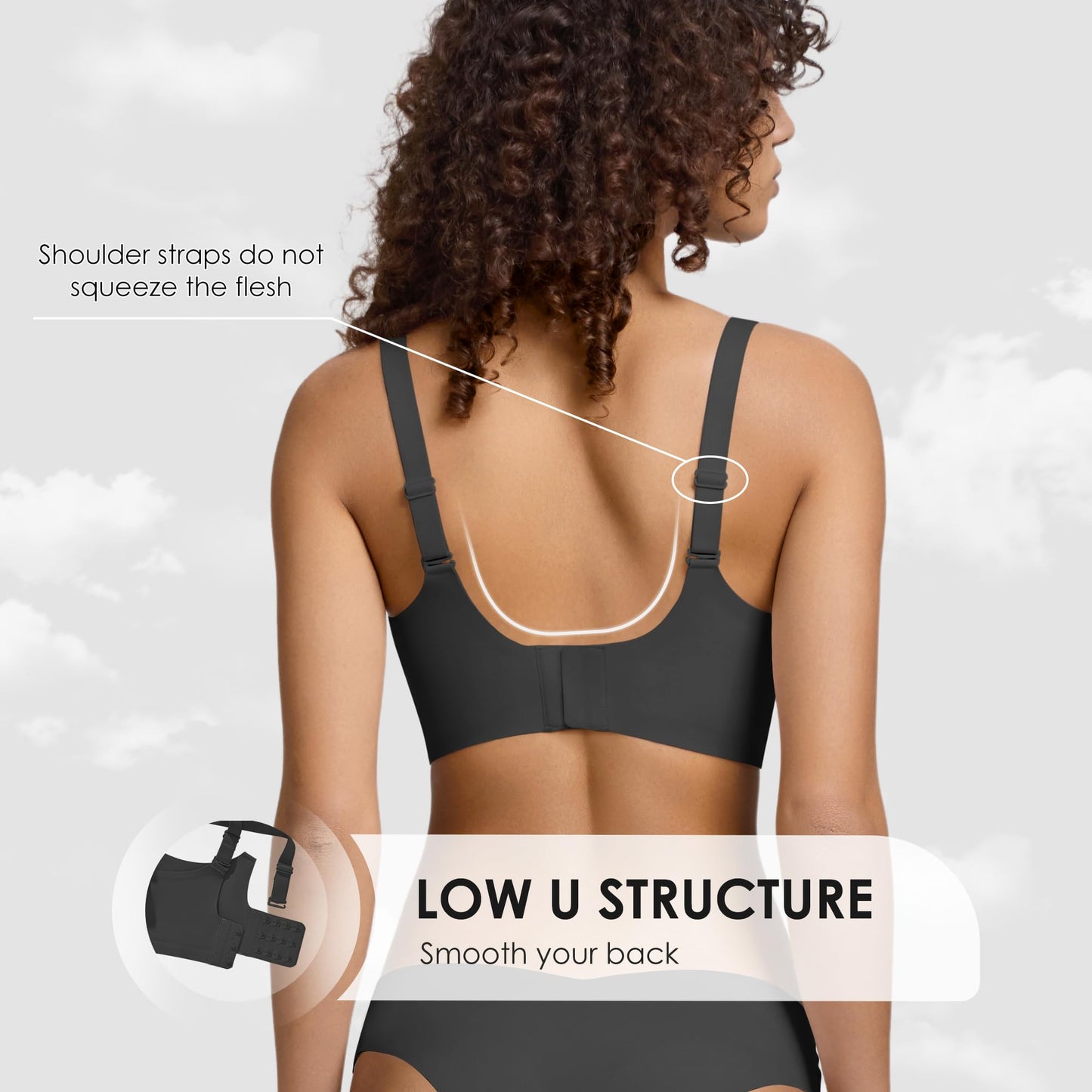 Seamless Wireless Bra for Women with Support - No Underwire Full Coverage Push Up Comfort Bras - Smoothing Fashion Clothing for Womens Girlfriend Gift - Christmas Birthday Gifts for Women(Black,L)
