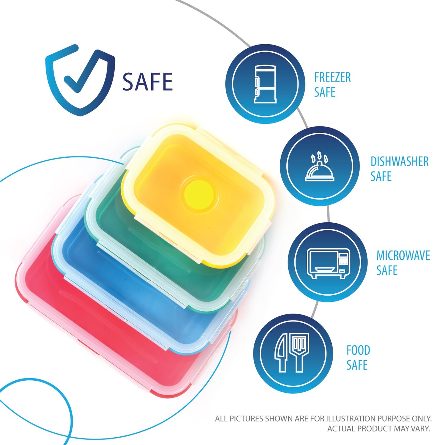 Deke Home - Collapsible Silicone Food Storage Containers with Lids, Set of 4, BPA-Free, Airtight, Space-Saving Meal Prep & Lunch Box, Microwavable, Freezer & Dishwasher Safe, Camping & Travel