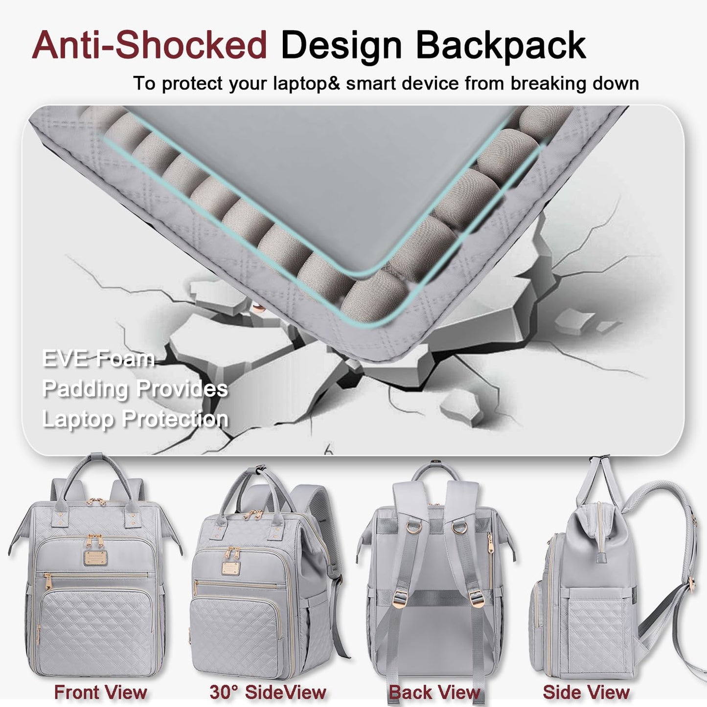 Weitars Lunch Backpack For Women,15.6 Inch Laptop Backpacks For Womens Back pack, Travel Backpacks,Work Backpack For Women (Gray)