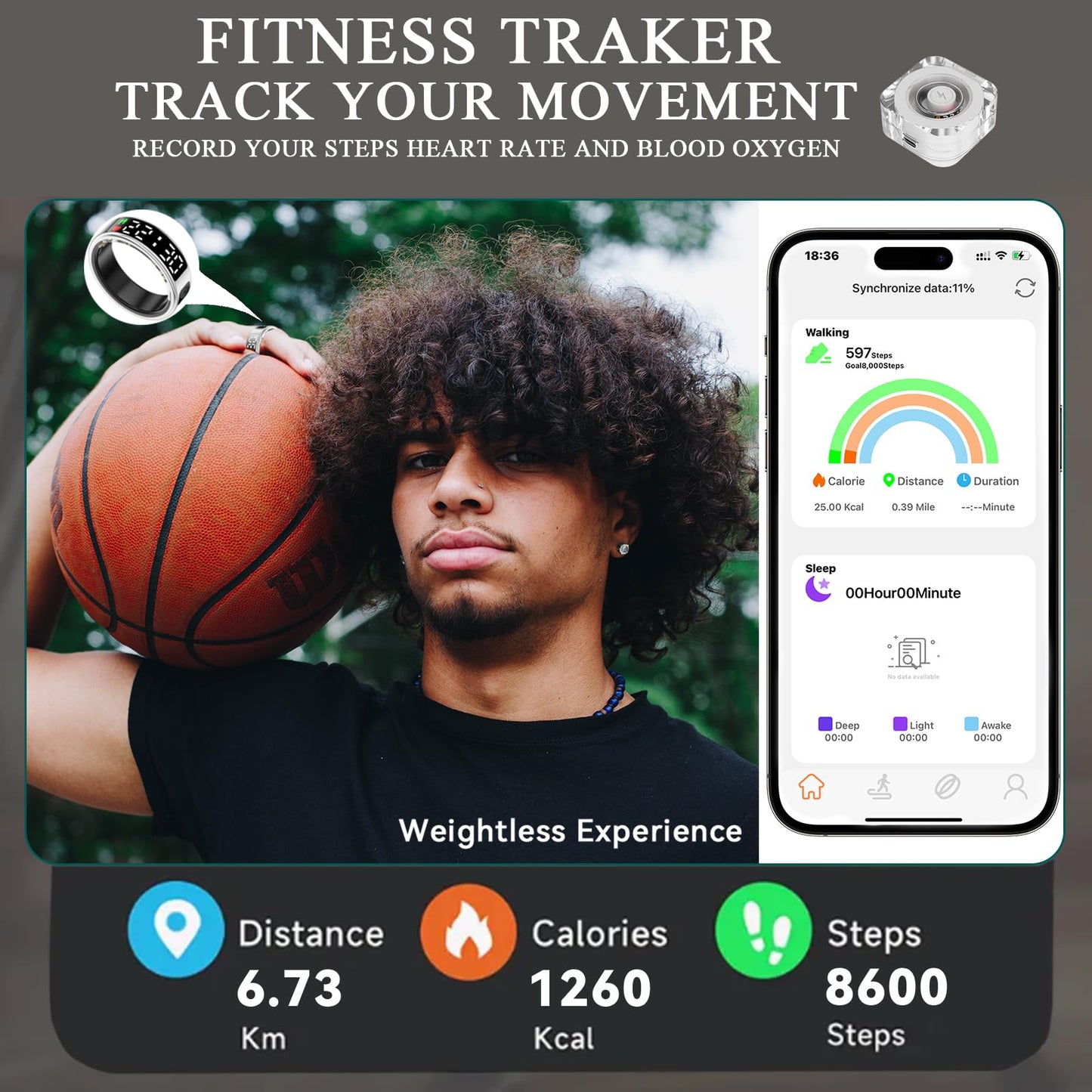 Smart Rings for Women Men,Fitness Tracker Ring,Smart Ring whth Display and Touch Button,IP68waterproof,Health Ring Tracks Heart Rate/Sleep/Steps/Blood Oxygen/Calorie/Distance,No Subscription(Black9)