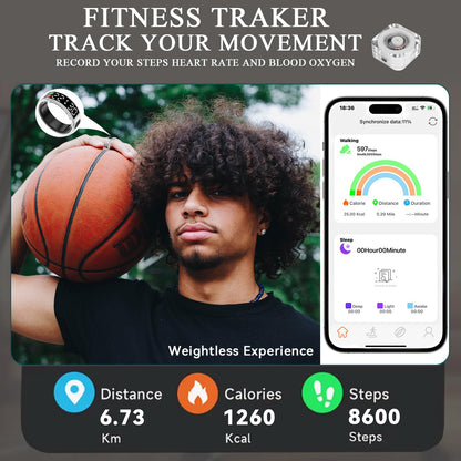 Smart Rings for Men Women,Fitness Tracker Ring,Smart Ring whth Display and Touch Button,IP68waterproof,Health Ring Tracks Heart Rate/Sleep/Steps/Blood Oxygen/Calorie/Distance,No Subscription(Silver13)