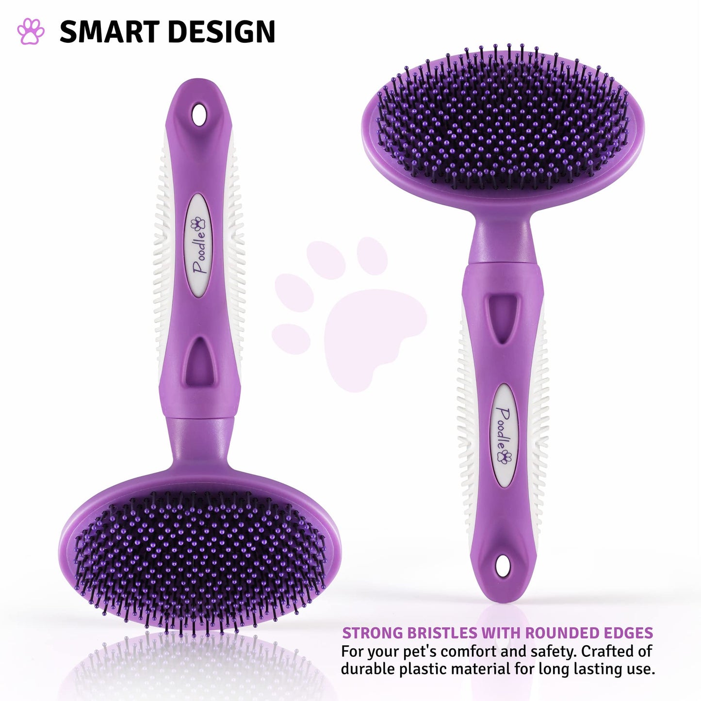 Round Bristle Pet Brush for Dogs and Cats - Soft Dog Brush for Grooming Short or Long Hair - Gentle Tool for Sensitive Skin Removes Dander, Dirt, and Detangles (Purple)