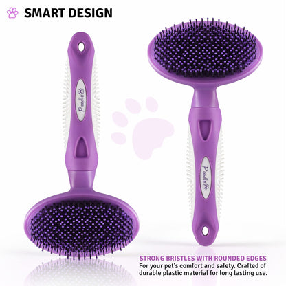 Round Bristle Pet Brush for Dogs and Cats - Soft Dog Brush for Grooming Short or Long Hair - Gentle Tool for Sensitive Skin Removes Dander, Dirt, and Detangles (Purple)
