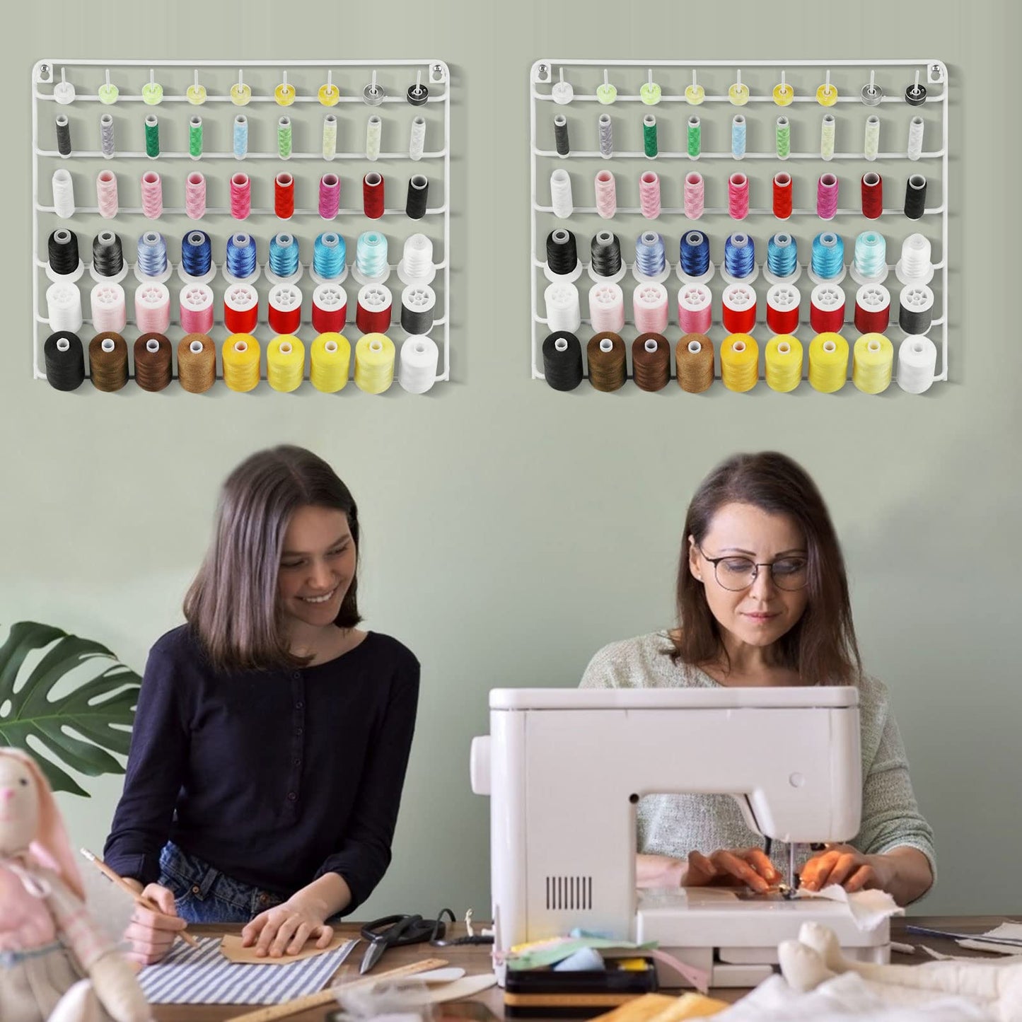 YBING Thread Holder Wall 54-spool Sewing Thread Rack Wall Mount Embroidery Thread Holder Organizer Spool Holder Wall Hanging Tools for Quilting White Metal