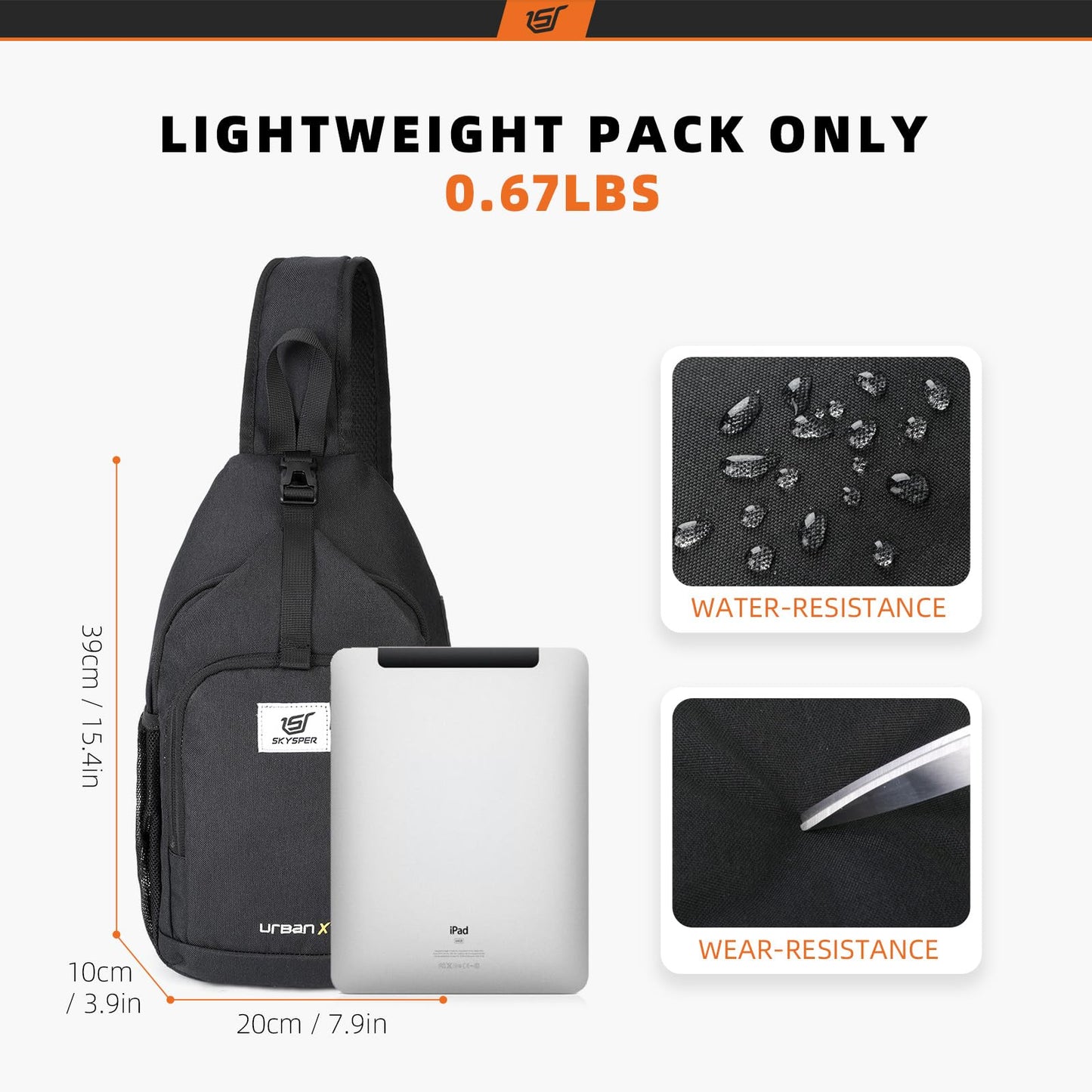 SKYSPER Sling Bag RFID Crossbody Sling Backpack Cross Body Shoulder Bag Travel Hiking Daypack for Women Men(Black)