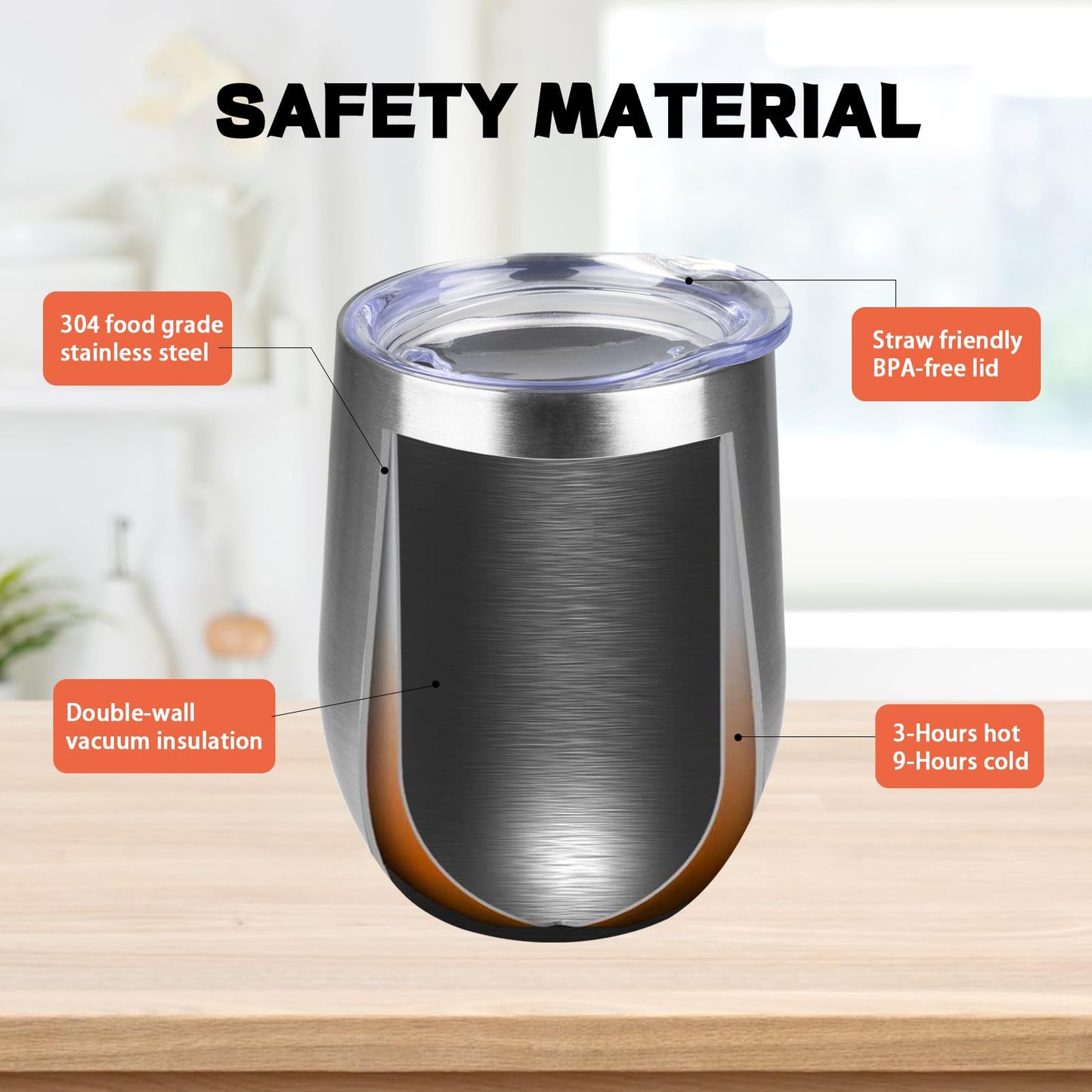 StarSpeed 12oz/6 Pack Wine Tumbler with lid, Stainless Steel Travel Mugs Stemless Double Wall Insulated Coffee Cup, Insulated Wine Glasses Travel Tumbler for Cold & Hot Drinks(Silver, 6)