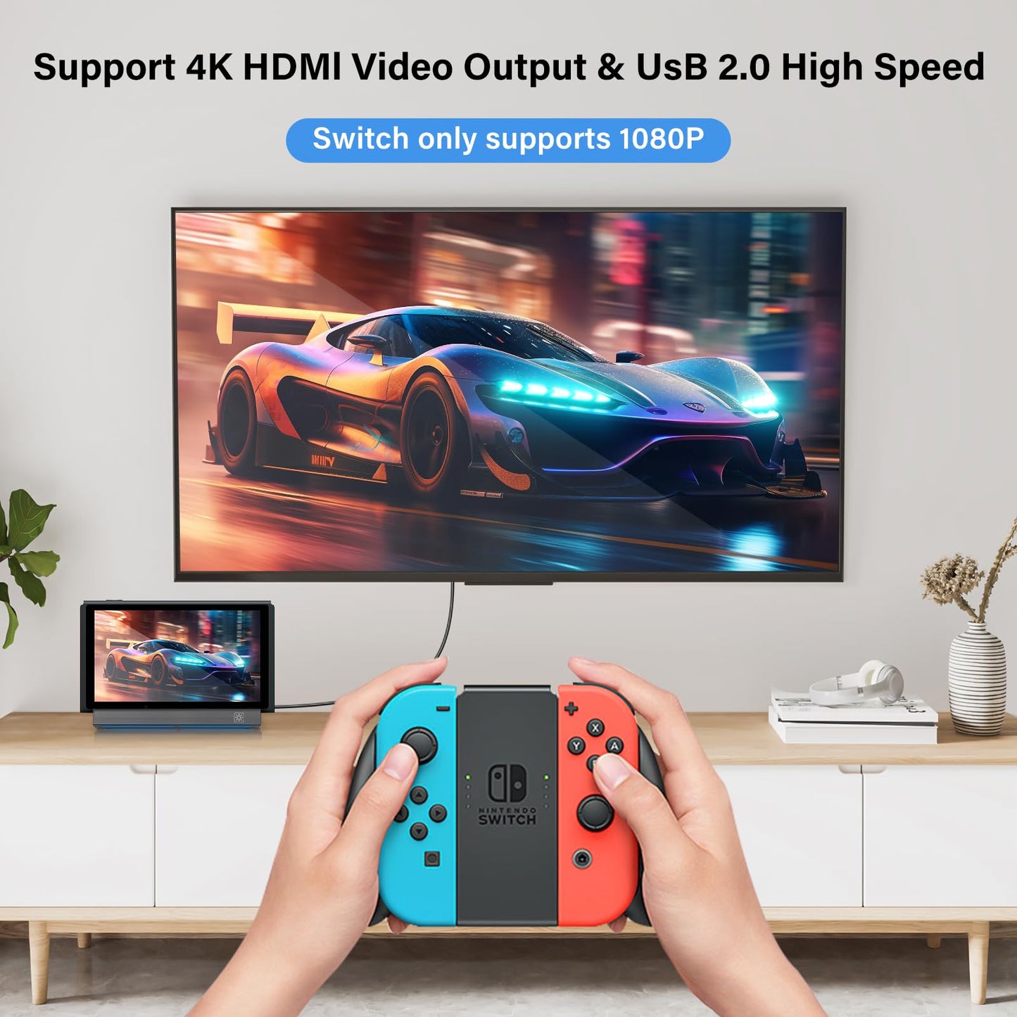 Switch Dock for Nintendo Switch/Switch OLED, Portable Switch Docking Station with 4K HDMI Output/USB3.0 Port, Replacement for Official Switch Dock(Incompatible with Nintendo Switch2)