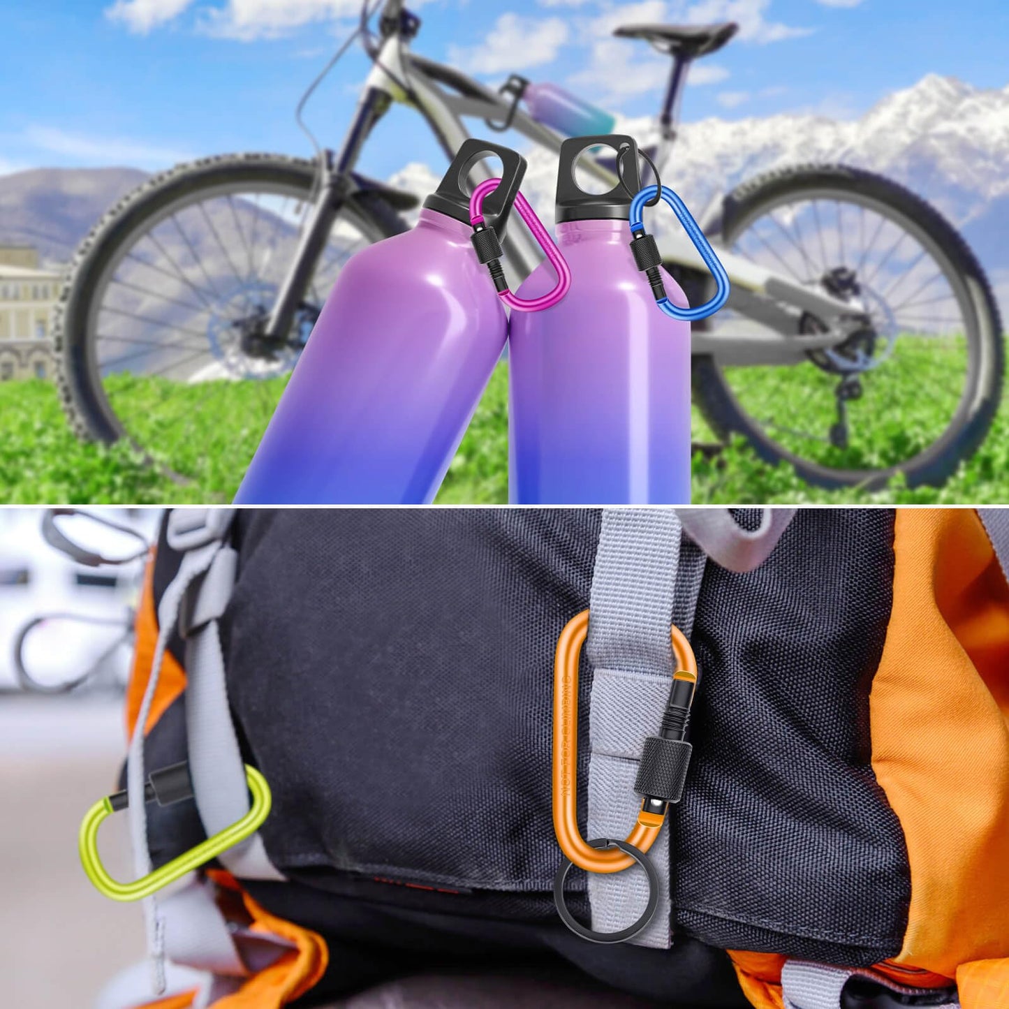 Cridoz Carabiner and Keyring Set, 12PCS Metal D Ring Carabiner Clips with 12PCS Heavy Duty Key Rings for Keys, Bottles, Backpacks (Multicolors)