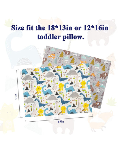 ALVABABY Toddler Pillowcases 2 Pack Organic Cotton Kids Pillow Cover Fit 13"x 18" or 12"x16" Envelope for Girl Boy Sleepy Travel Dinosaur Bear