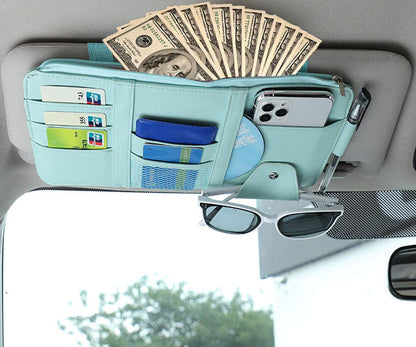 SEMBEM Car Sun Visor Organizer - Auto Interior Accessories with Pocket Organizers, Registration & Document Holder, Storage Pouch, Blue