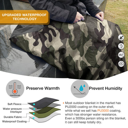 DUKUSEEK Hooded Stadium Blanket, Camouflage Waterproof Windproof Outdoor Fleece Blanket - Large (79x56), Portable, Wearable, Warm for Outdoor Hunting, Sporting Events…