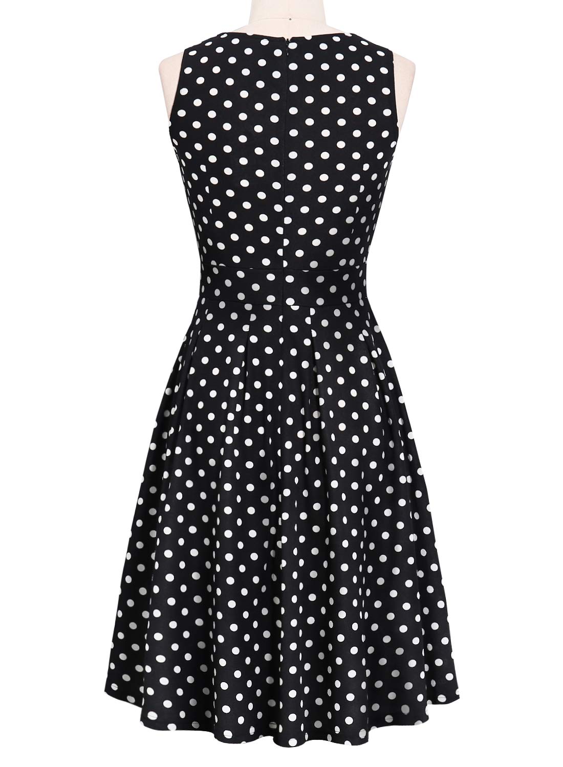Sureple Wear to Work Dresses for Women Retro 50s Black Polka Dot Keyhole Cutout Pleated Summer Fit and Flare Swing Casual Dresses with Pockets (L, SP81-Black Dot)