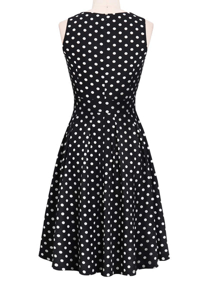 Sureple Wear to Work Dresses for Women Retro 50s Black Polka Dot Keyhole Cutout Pleated Summer Fit and Flare Swing Casual Dresses with Pockets (L, SP81-Black Dot)