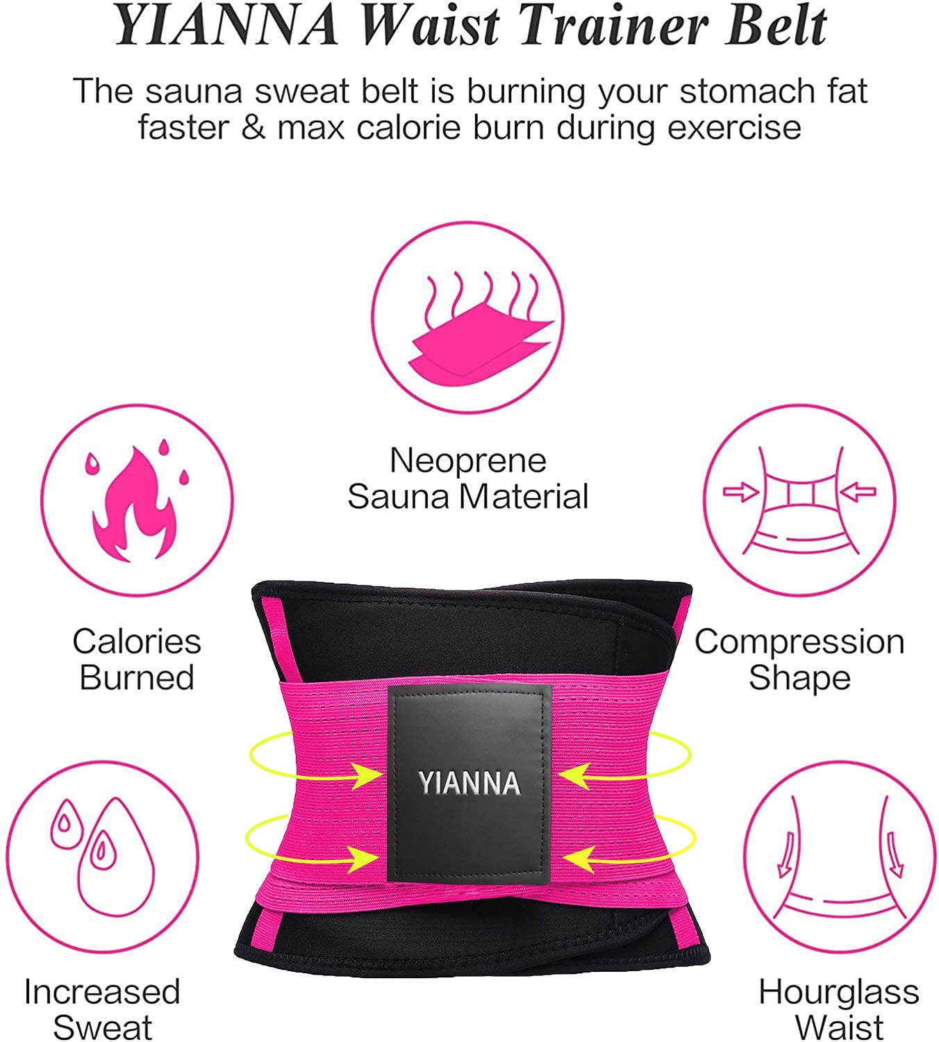 YIANNA Women Waist Trainer Belt - Slimming Sauna Waist Trimmer Belly Band Sweat Sports Girdle Belt Weight loss, YA8002-Rose-XL