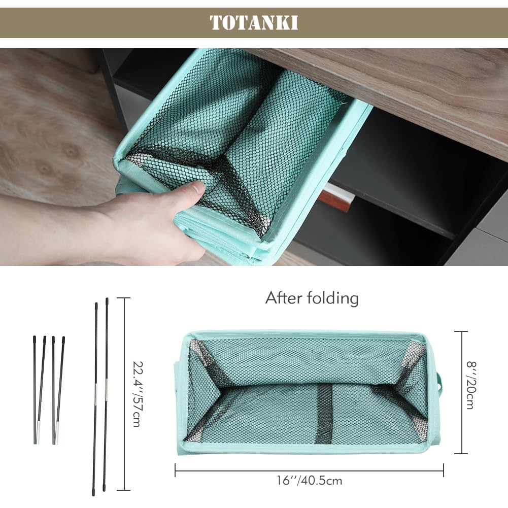 TOTANKI 25" Rolling Slim Laundry Basket on Wheels, Foldable Laundry Hamper with Handle, Collapsible Laundry Sorter and Organizer, Tall Storage Basket Bin (Light Blue)