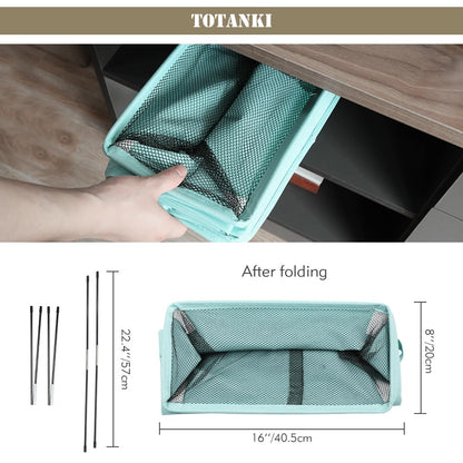 TOTANKI 25" Rolling Slim Laundry Basket on Wheels, Foldable Laundry Hamper with Handle, Collapsible Laundry Sorter and Organizer, Tall Storage Basket Bin (Light Blue)