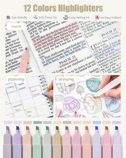 Four Candies 39 PCS Aesthetic School Supplies with Cute Pen Case, 12 Pastel Highlighters, 5 Black Ink Gel Pens, 6 Mechanical Pencils Set 0.5 & 0.7 mm for Students Stationary College Essentials (Pink)