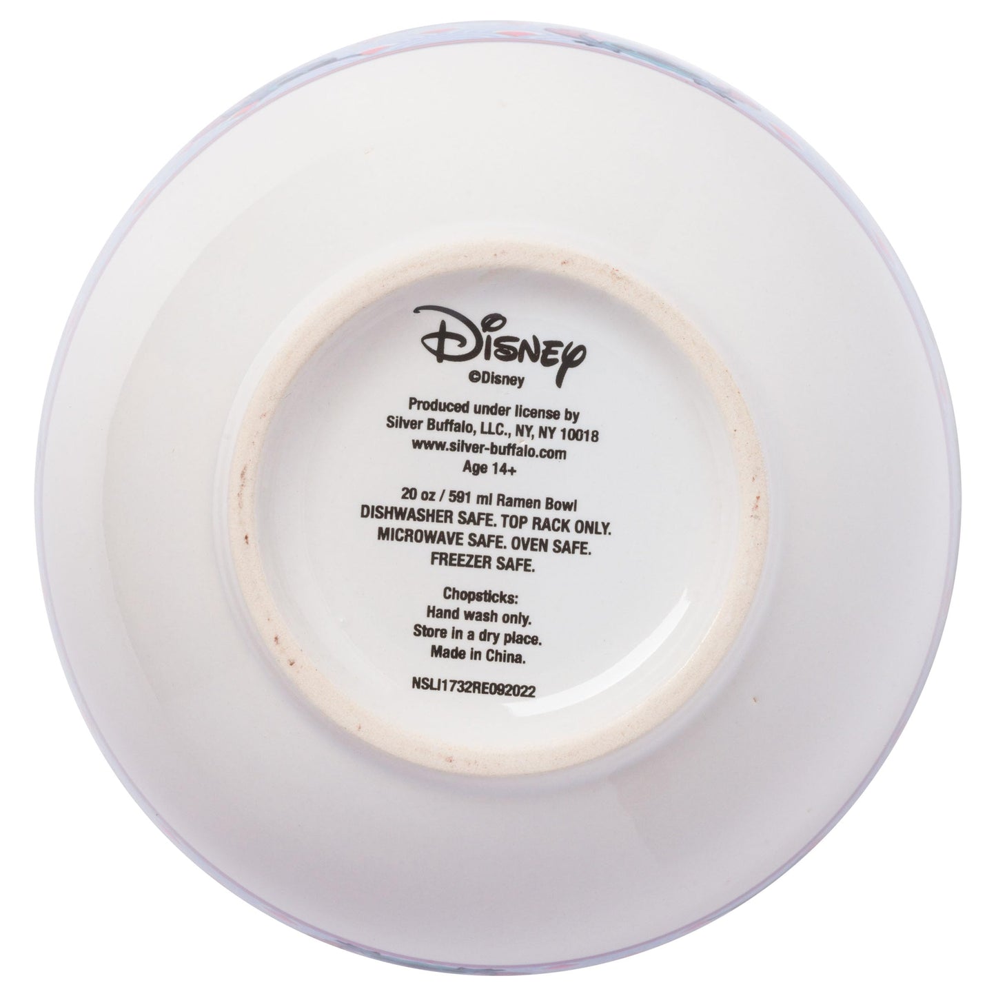 Silver Buffalo Lilo and Stitch Scrump Waves Japanese Pattern Ceramic Ramen Noodle Rice Bowl with Chopsticks and Spoon, Microwave Safe, 20 Ounces