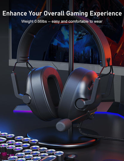 SENZER SG500 Surround Sound Pro Gaming Headset with Noise Cancelling Microphone - Soft Memory Foam Padding - Portable Foldable Headphones for PC, PS4, PS5, Xbox One, Switch - Black