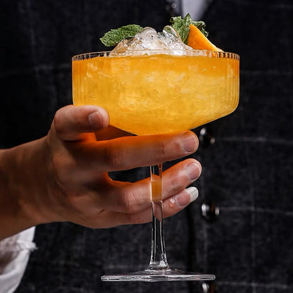 Qipecedm 4 Pcs Ribbed Coupe Glasses, 10 oz Vintage Coupe Glass Set, Unique Martini Glass, Classic Cocktail Galssware, Bar Drinking Glasses Set Pefect for Cocktail, Wine, Champagne & Gift