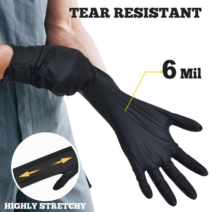 TitanFlex Disposable Nitrile Exam Gloves, 6-mil, Black, Large 100-ct Box, Heavy Duty Disposable Gloves, Cooking Gloves, Mechanic Gloves, Latex Free Gloves, Food Safe Rubber Gloves for Food Prep