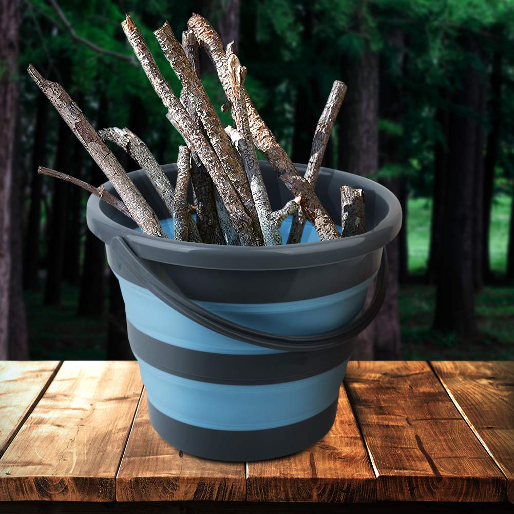 2 Pack Collapsible Plastic Bucket with 2.6 Gallon (10L) Each, Foldable Round Tub for House Cleaning, Space Saving Outdoor Waterpot for Garden or Camping, Portable Fishing Water Pail (Blue & Orange)