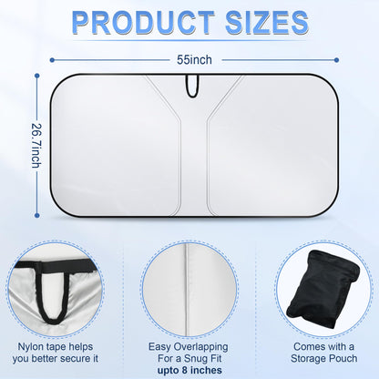 SINGARO 300T Universal Car Windshield Sun Shade, Foldable Reflective for Windshield & Window Shades with Overlapping Design, Car Interior Accessories (55" L x 26.7" W)