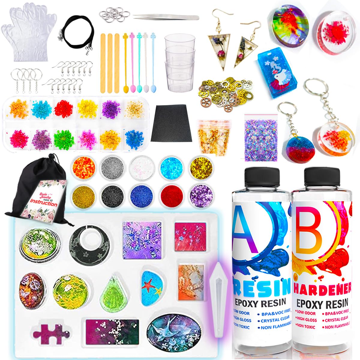 Goody King Resin Jewelry Making Starter Kit - Resin Kits for Beginners with Molds and Resin Jewelry Making Supplies - Silicone Casting Mold, Tools Set Clear Epoxy for DIY Jewelry