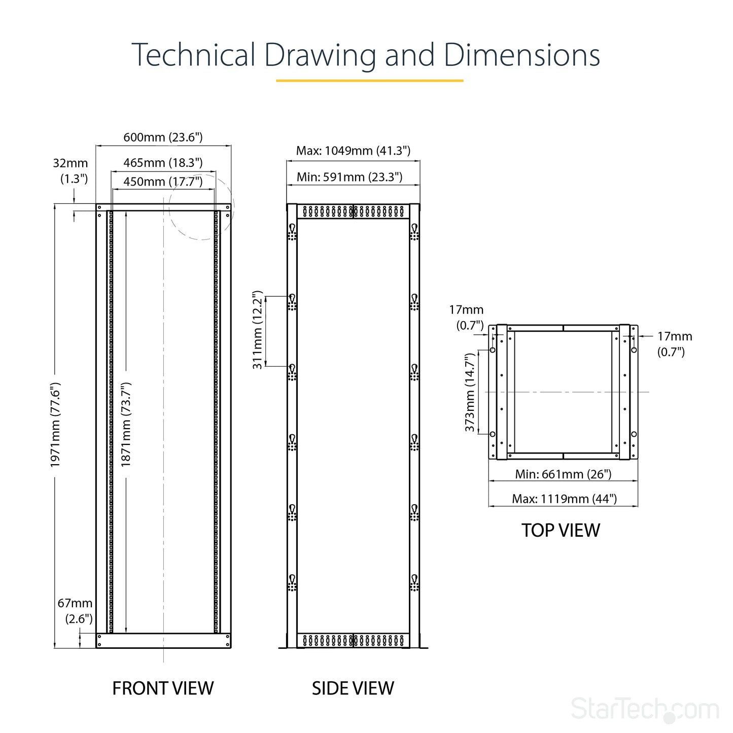 StarTech.com 4-Post 42U Mobile Open Frame Server Rack, 19in Network Rack with Wheels, Rolling Rack for Computer/AV/Data/IT Equipment - Casters, Leveling Feet or Floor Mounting (4POSTRACK42)