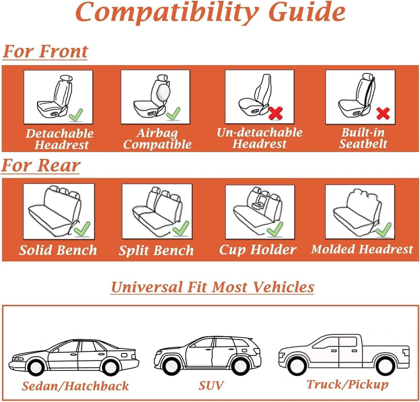 Coverado Seat Covers Full Set, Waterproof Nappa Leather Seat Covers for Cars, 5 Seats Universal Car Seat Protectors, Black Car Seat Covers Car Seat Cushions Fit for Most Cars (Black&Red)