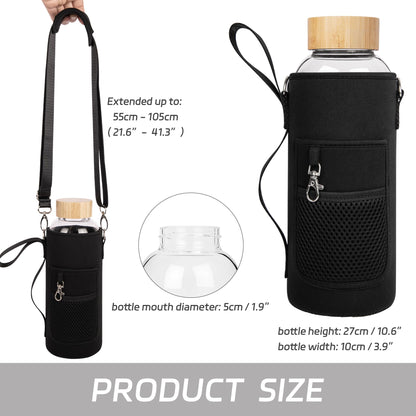 Ferexer 48 oz Sports Borosilicate Glass Water Bottle with Bamboo Lid with Neoprene Sleeve