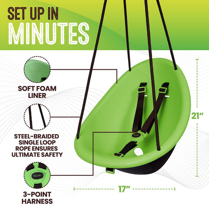 Swurfer Kiwi Toddler Swing – Comfy Baby Swing Outdoor, 3-Point Adjustable Safety Harness, Safe Quick Click Locking System, Foam-Lined Shell, Blister-Free Rope, Age 9 Months and Up, Green