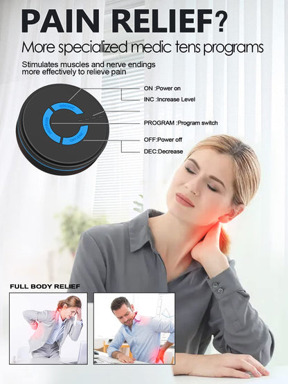 Tens Black Unit with 2 Pads,EMS Microcurrent Mini Massager Machine,Low Frequency Multi Function Physiotherapy Instrument Muscle Stimulator,Full Body Pain Relief Therapy Device