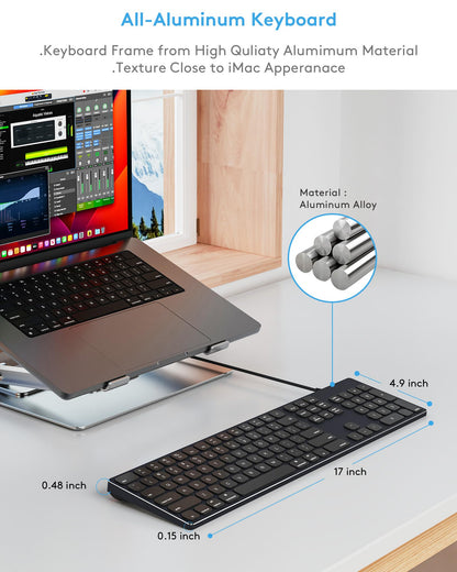 Yivandi Wired Keyboard for Apple Computer – Sleek Aluminum Housing,Precise106 Keys Compatible to Mac OS,Plug-N-Play iMac/Mac/MacBook Keyboard with Numeric keypad