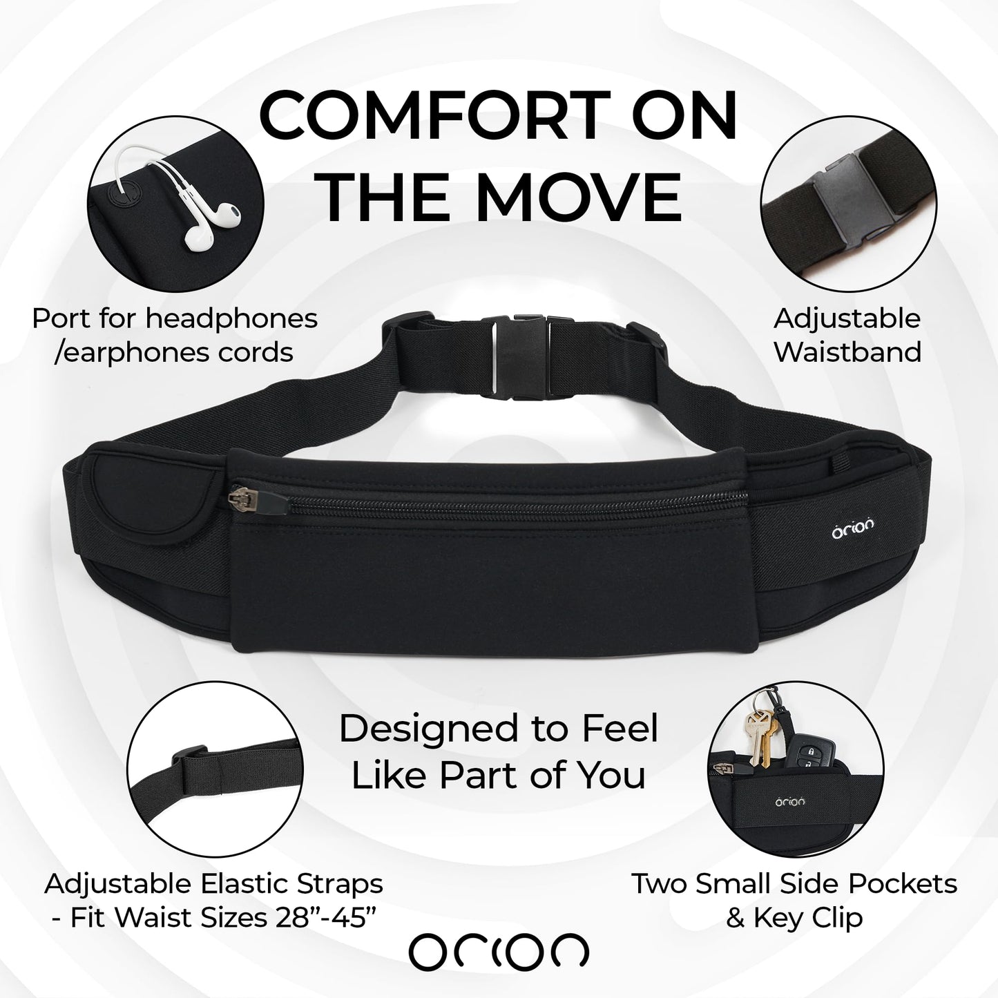 The Belt of Orion Survival Gear Travel Running Belt Waist Fanny Pack Hands Free Way to Carry Sanitizer, Face Mask, Phone, Passport, Keys, ID, Money & Everyday Essentials (Travel 9"x4")