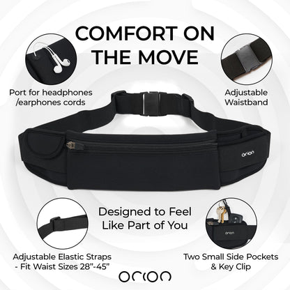 The Belt of Orion Survival Gear Travel Running Belt Waist Fanny Pack Hands Free Way to Carry Sanitizer, Face Mask, Phone, Passport, Keys, ID, Money & Everyday Essentials (Travel 9"x4")