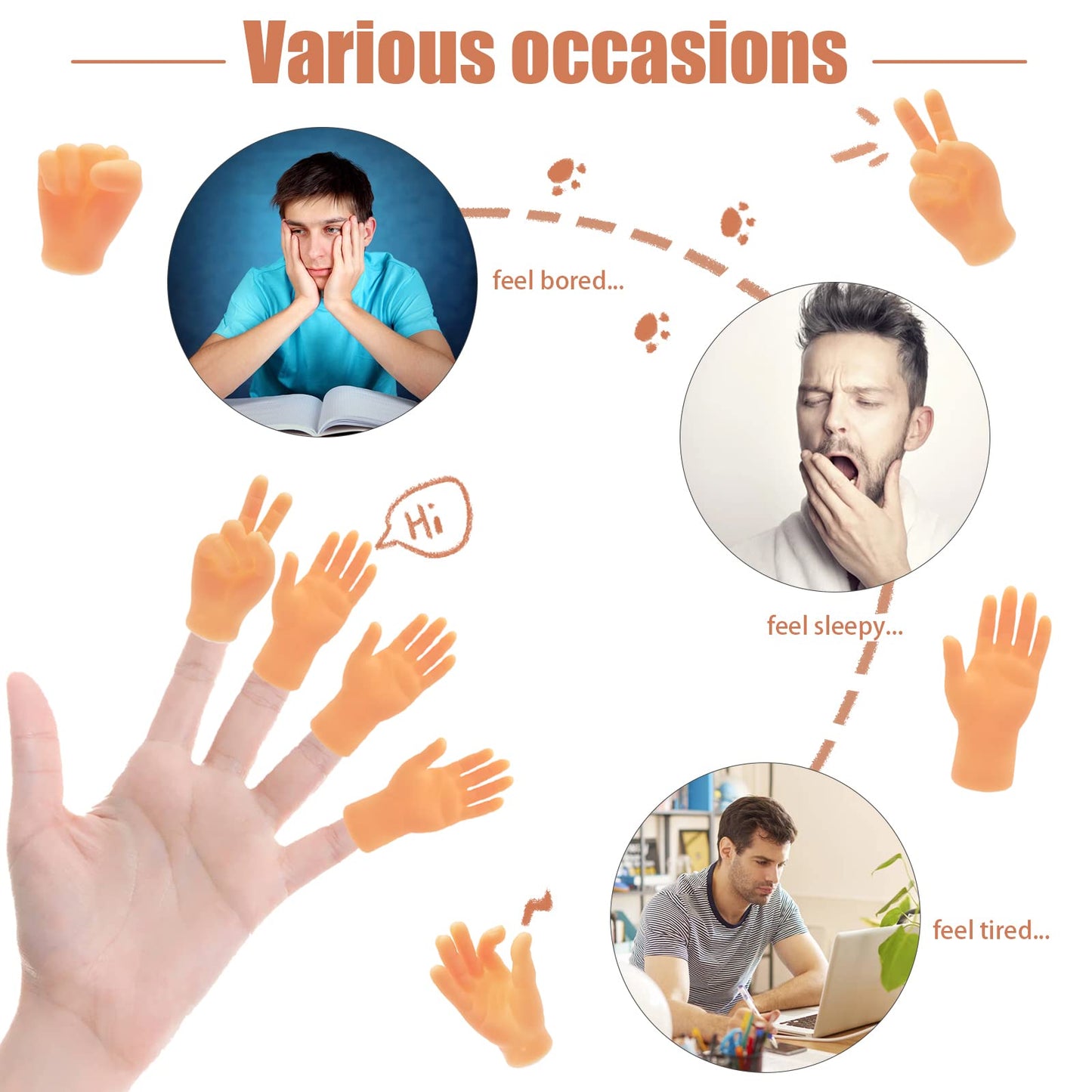 14 Pcs Tiny Finger Hands,Premium Rubber Mini Tiny Finger Hands,Flat Hand Style Mini Hand Finger Puppets for Puppet Show,Gag Performance,Party Favors