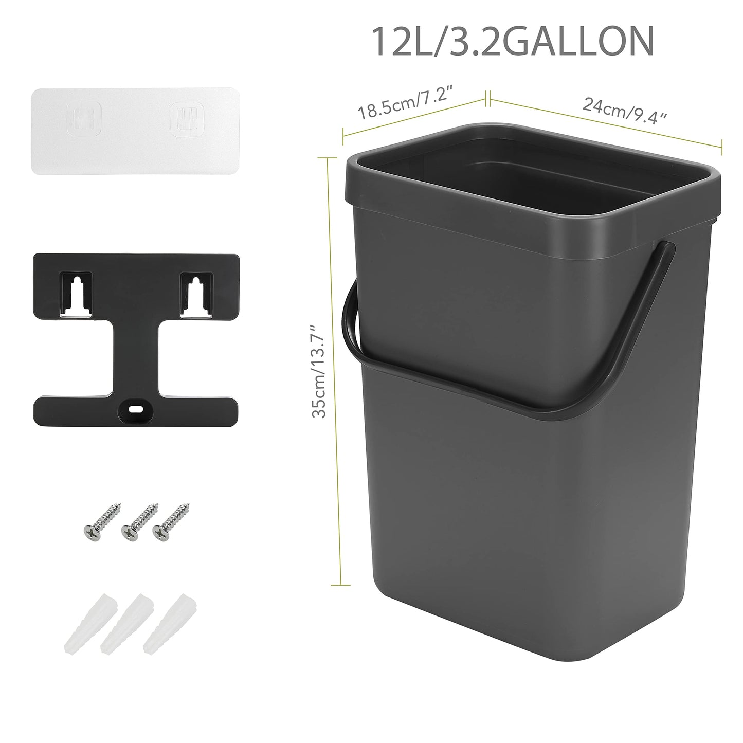 stonespace Under Sink Trash Can，Kitchen Compost Bin, Diaper Pail, 3.2 Gallon/12L Hanging Garbage Can for Baby Crib/Bathroom/Cupboard, Plastic Food Waste Bin,1 Pack Black