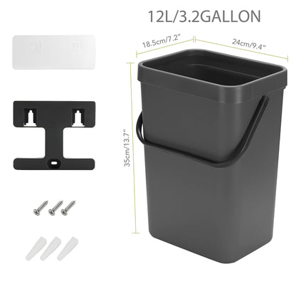 stonespace Under Sink Trash Can，Kitchen Compost Bin, Diaper Pail, 3.2 Gallon/12L Hanging Garbage Can for Baby Crib/Bathroom/Cupboard, Plastic Food Waste Bin,1 Pack Black