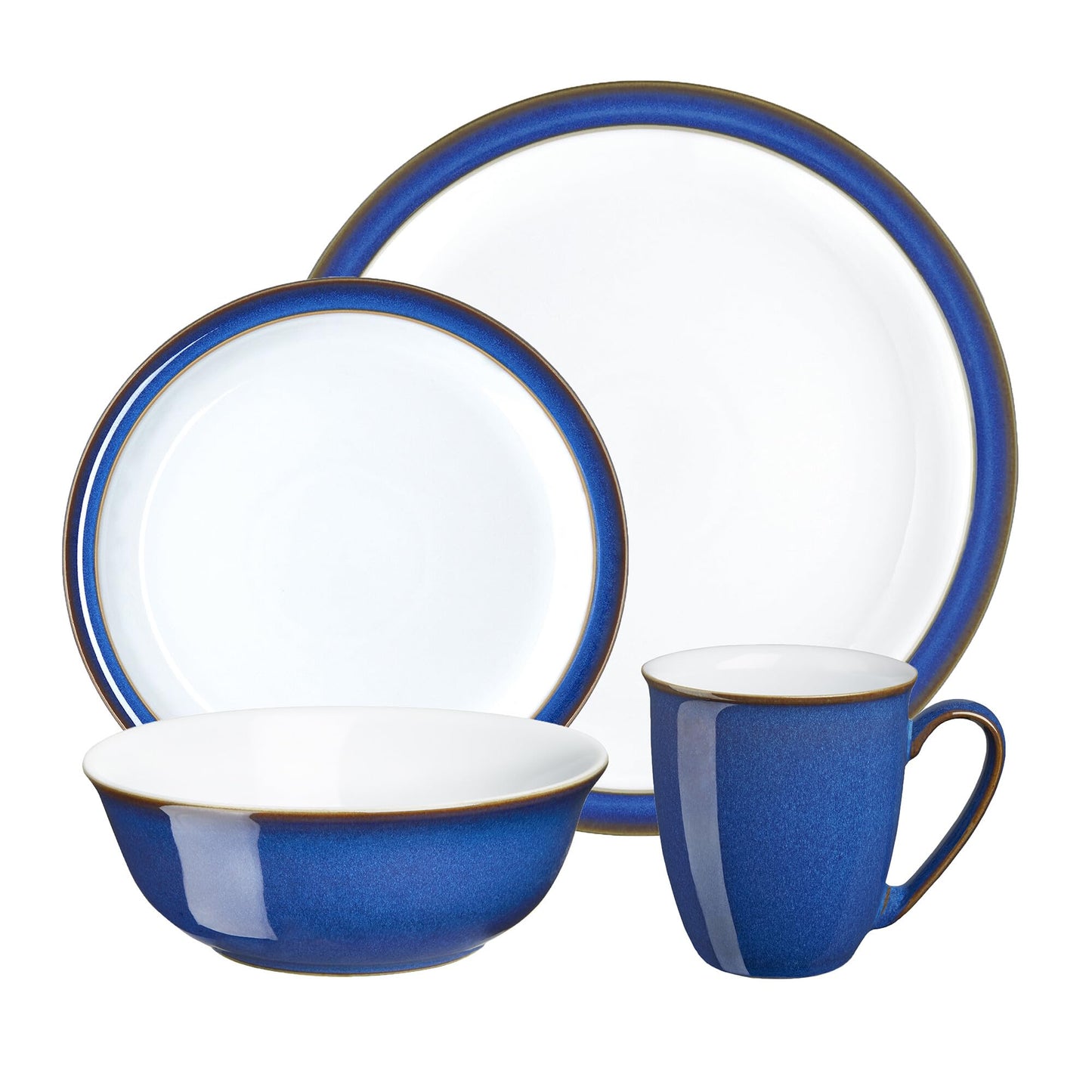 Denby - Imperial Blue Dinner Set For 4-16 Piece Ceramic Tableware Set Blue, White - Dishwasher Microwave Safe Crockery Set - 4 x Dinner Plate, 4 x Small Plate, 4 x Cereal Bowl, 4 x Coffee Mug
