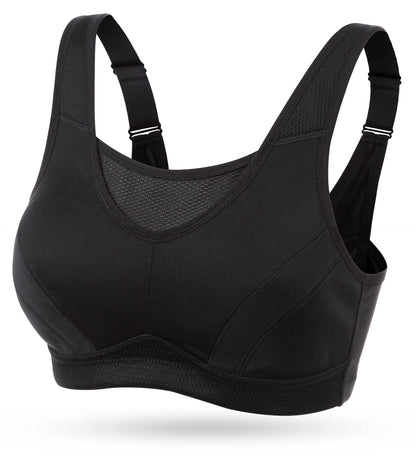Wingslove Women's Full Coverage High Impact Wirefree Workout Non Padded Sports Bra Bounce Control (Black,38DD)