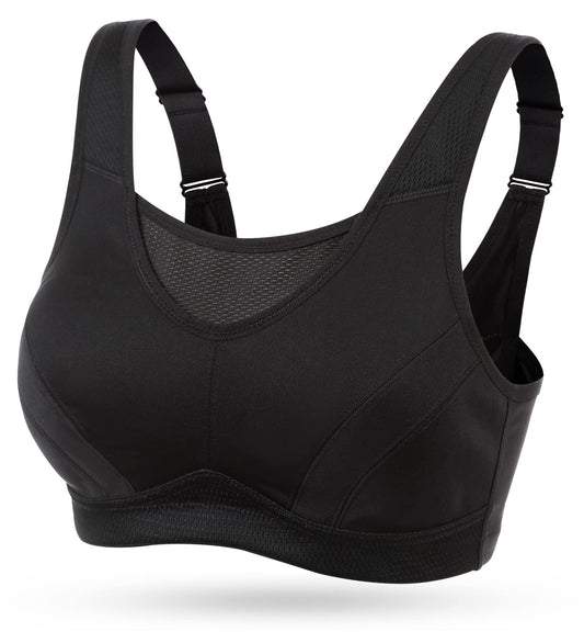 Wingslove Women's Full Coverage High Impact Wirefree Workout Non Padded Sports Bra Bounce Control (Black,38DD)