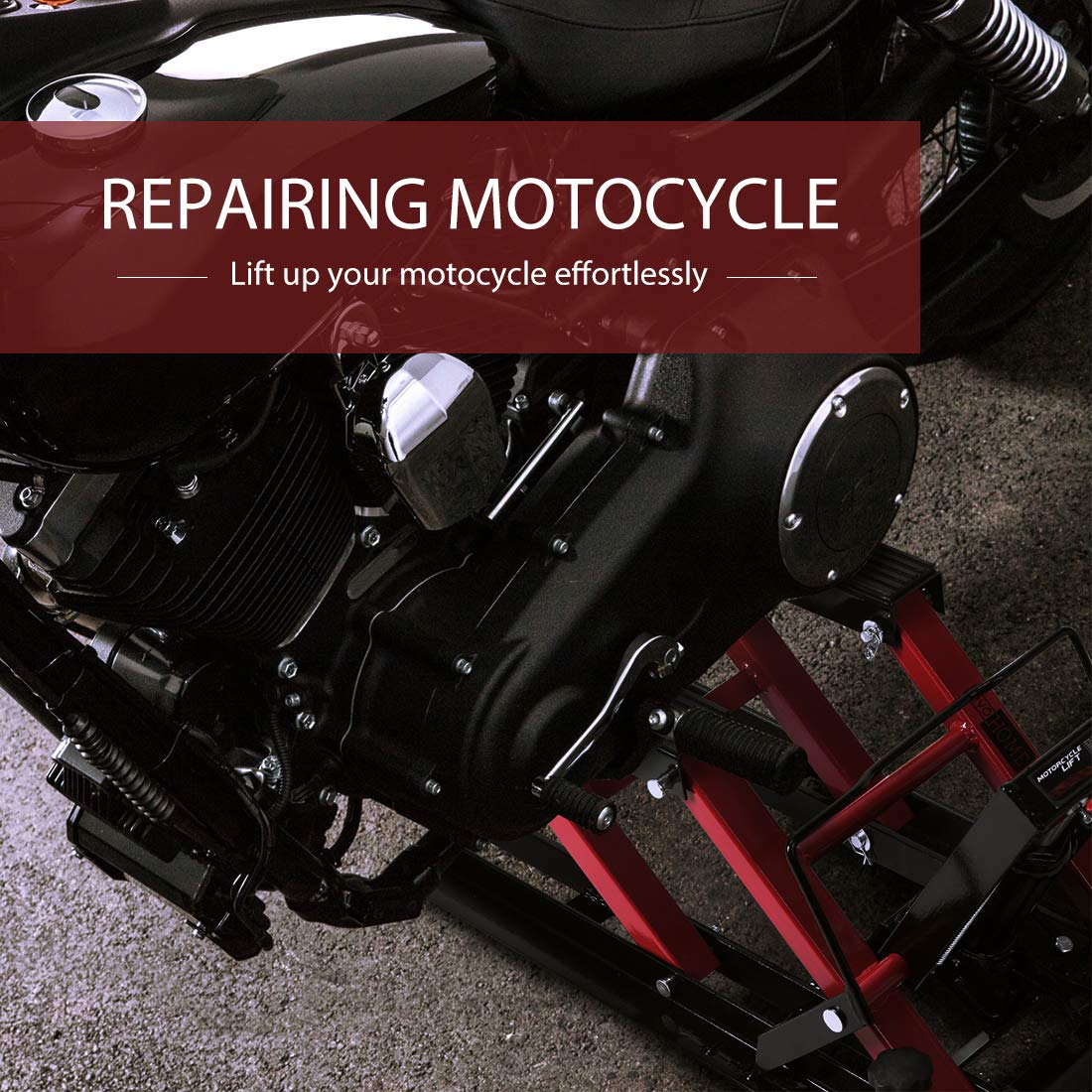 VIVOHOME Hydraulic Motorcycle Lift Jack 1500 LBS Capacity Steel ATV Lifts Stand Hoist with Wheels and Handle for Motorcycles, ATVs, Dirt Bikes Red