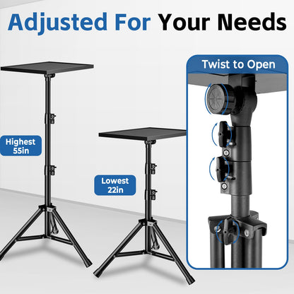 REHOSEUP Projector Stand, 33LB Load Bearing & 22-55" Height Adjustable, for Projector/Laptop/DJ Gear, Outdoor/Office/Studio - Stable Base (Black)