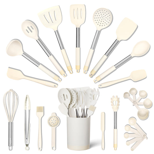 SMIRLY Kitchen Utensils Set, 26PCS Silicone Cooking Utensils Set, Spatula Set with Holder, Stainless Steel Kitchen Gadgets for Home and Kitchen
