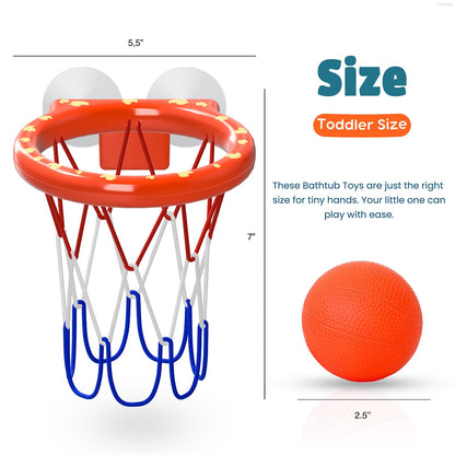 Bath Toys – Bathtub Basketball Hoop for Toddlers, Kids, Boys and Girls | 4 No-Hole Balls & Strong Suction Cups | Fun Basketball Bath Toy for Toddlers