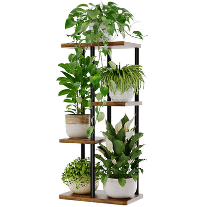 Bamworld Plant Stand Indoor, Corner 4 Tier Metal Plant Shelf for Multiple Plants, Tiered Flower Pot Stands for Patio Garden Balcony Living Room Bedroom, Brown
