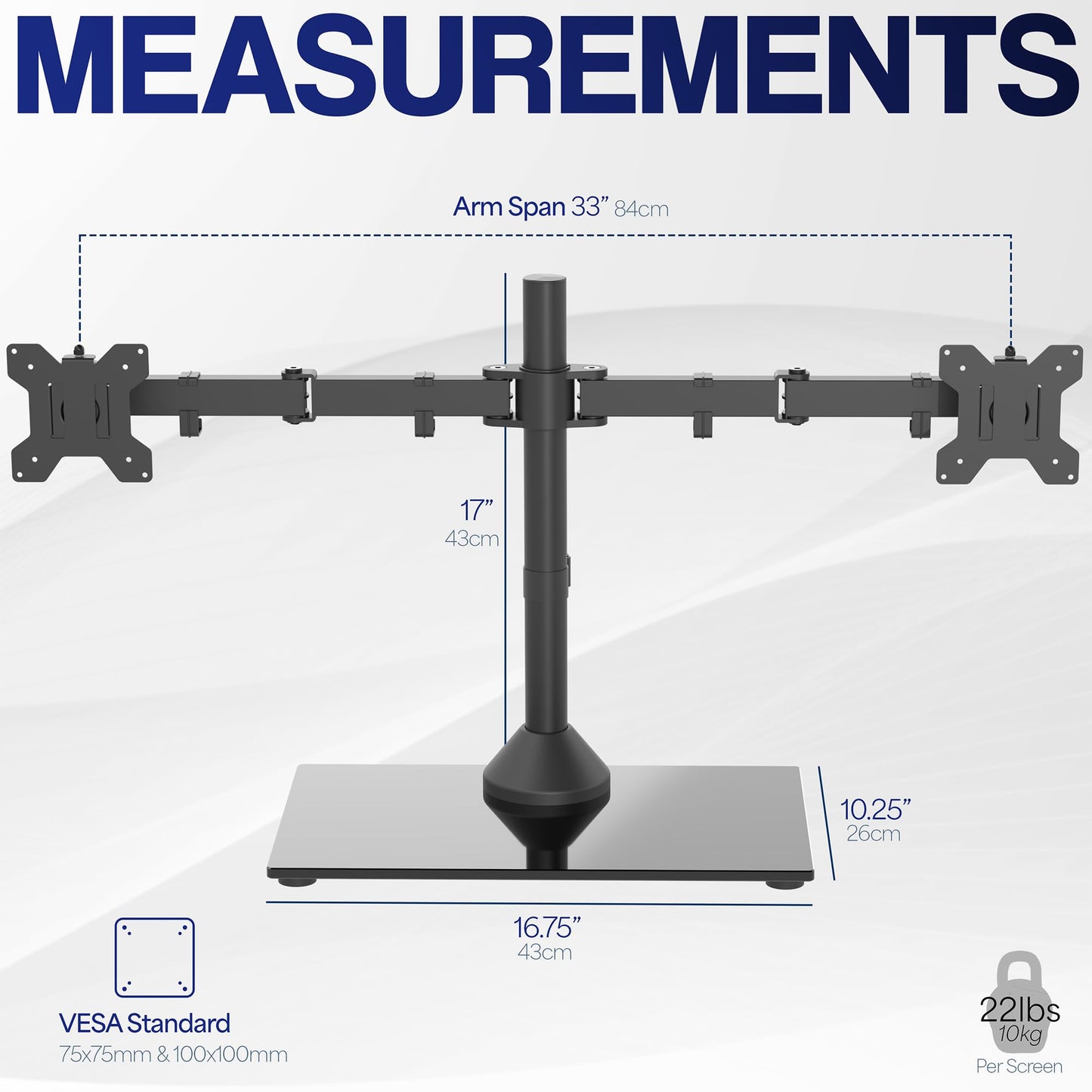 VIVO Freestanding Dual Monitor Stand with Sleek Glass Base and Adjustable Arms, Mounts 2 Screens up to 32 inch and 22 lbs Each, Black, STAND-V002FG