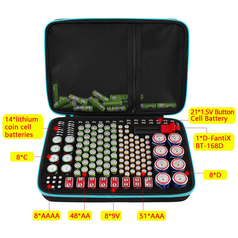 Battery Organizer Storage Case Box with Tester Checker, 220+ Batteries Holder Bag fits for AA AAA AAAA 9V C D Lithium 3V LR44 1.5V CR1632 CR2032 Home Garage Container