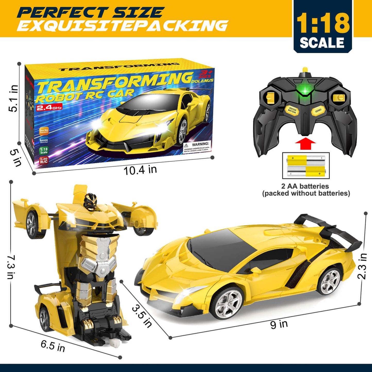 Dolanus Remote Control Car - Transform Robot RC Cars, Toys for Ages 5-7, Kids Toys, 4 Year Old Boy Toys, Toys for 3 4 5 6 7 8 10 12 Years Old Boy, Gifts for Boys Kids Toddlers Birthday